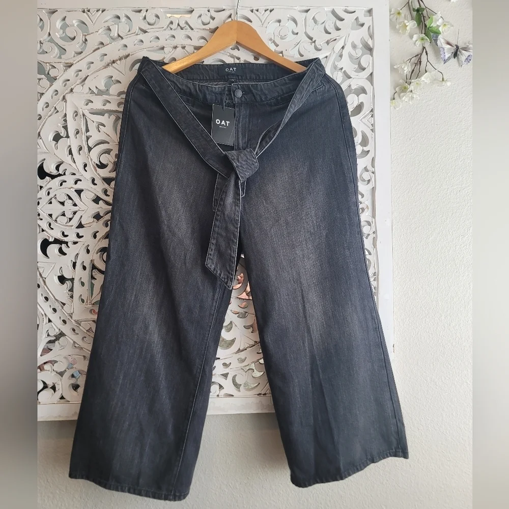 Oat New York Belted Mid Rise Wide Leg Crop Jeans NWT Size 29 - Picture 3 of 10